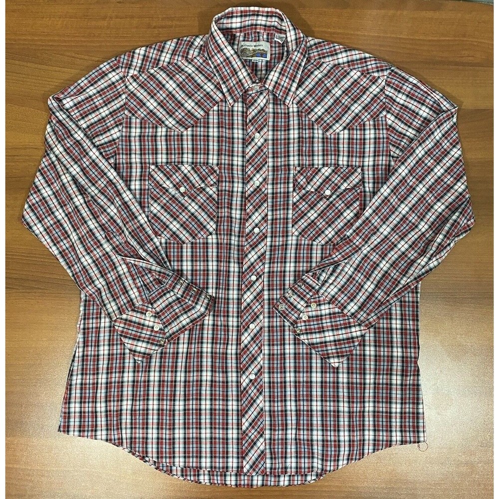 Vintage ATB Western Shirt Men’s 17 Pearl Snap Pockets Rancher Chore Red Plaid